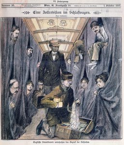 Englische Zollbeamte untersuchen Gepäck in einem Schlafwagen von Austrian School