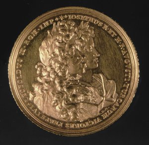 Medaille mit Porträts der Heiligen Römischen Kaiser Leopold I (1640-1705) und Joseph I (1678-1711) von Philipp Heinrich, 1692 (Gold)