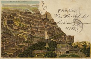 Postkarte mit einer Luftaufnahme der Stadt Wien