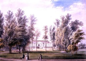 Ansicht eines Landhauses in einem Park, ca. 1815