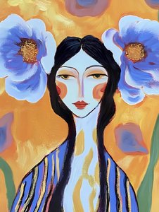 Boho Frau mit blauen Blumen von Avanesova Elena