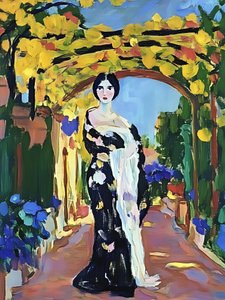 Elegante Dame im Garten