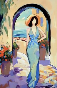 Elegante Frau mit Meerblick