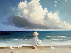 Mädchen schaut aufs Meer