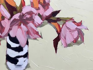 Rosa Blumen Gestreifte Vase