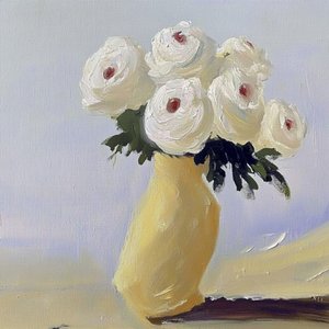 Weiße Blüten gelbe Vase