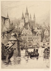Gotische Türme und Fluss, Köln