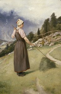 Mädchen beim Heurechen