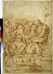Christus mit den Symbolen der Passion, umgeben von sieben Figuren, Zeichnung von Baccio Bandinelli (1493-1560) 16. Jahrhundert, Puschkin-Museum, Moskau von Baccio Bandinelli
