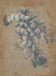 Entwurf für einen prächtigen Kopfschmuck mit Federn, ca. 1620-56