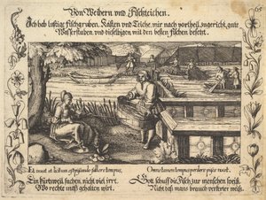 Von Weihern und Fischteichen, Illustration aus Petrarca, Glück und Unglück Spiegel, figur..., 1652