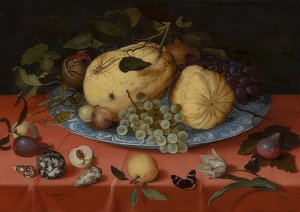 Früchte-Stillleben mit Muscheln und Tulpe von Balthasar van der Ast