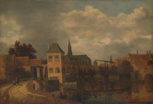 Ansicht der Stadt Haarlem, vom Fluss Spaarne aus gesehen, mit der Eendjespoort von Balthasar van der Veen