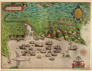 Eroberung von Santiago auf den Kapverden von Baptista Boazio
