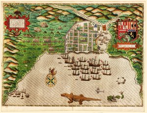Domingo, aus Drakes Westindien-Reise 1585 - 86, veröffentlicht 1589 von Baptista Boazio