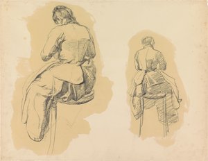 Zwei Studien einer Frau, auf einem Hocker sitzend, von hinten gesehen von Barbara Elisabeth van Houten