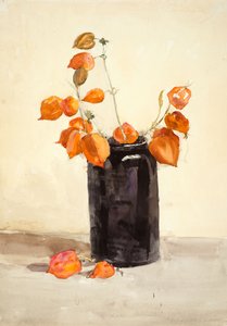 Blumen in schwarzer Vase