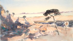 Landschaft: Baum mit rosa Bergen von Barbara Leigh Smith Bodichon