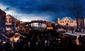 Eine Winterlandschaft mit Schlittschuhläufern und Spielern, ca. 1640-50 von Barent (follower of) Avercamp