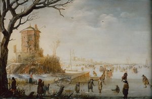 Winterlandschaft mit Schlittschuhläufern