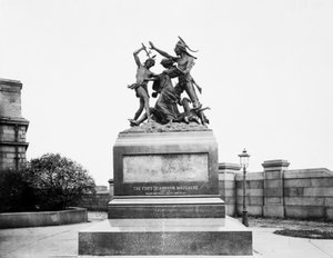 Fort Dearborn Massaker Denkmal an der Calumet Street und 18th Avenue, Chicago, Illinois, USA, um 1900 von Barnes and Crosby