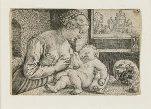 Mutter und Kind mit Schädel und Sanduhr, c. 1528-1530 von Barthel Beham