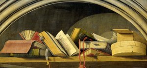 Stillleben mit Büchern in einer Nische, 1442-45