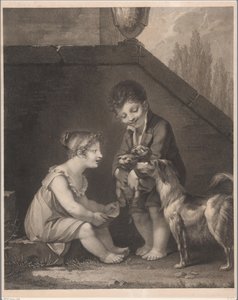 Zwei Kinder mit Hunden