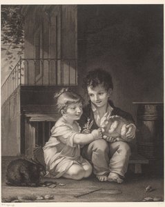Zwei Kinder mit Kaninchen