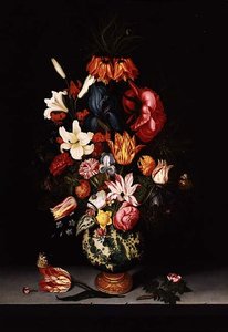 Stillleben mit Blumen auf einem Steinsims