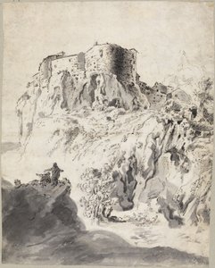 Italienische Landschaft mit Kastell von Bartholomeus Breenbergh