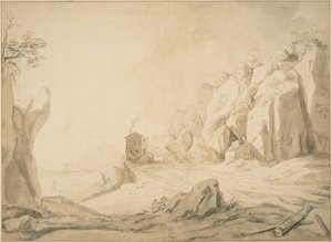 Landschaft mit einer Straße unterhalb von Klippen bei Bracciano von Bartholomeus Breenbergh
