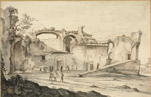 Reisende vor einer Ruine von Bartholomeus Breenbergh
