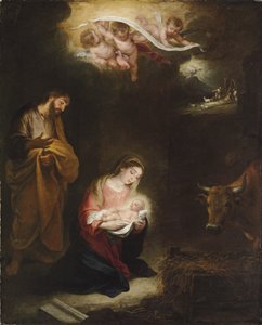 Die Geburt Christi mit der Verkündigung an die Hirten im Hintergrund