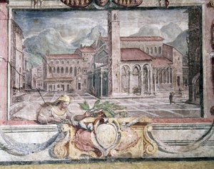 Schlafzimmer (Detail des Frieses mit Städten unter Medici-Herrschaft, Pistoia)