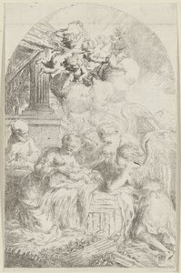 Christuskind von drei Engeln angebetet von Bartolomeo Biscaino