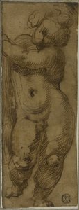 Stehender Putto von vorne gesehen: Studie für die Jungfrau in Herrlichkeit mit den Heiligen Petronius, Dominikus und Petrus Martyr von Bartolomeo Passarotti