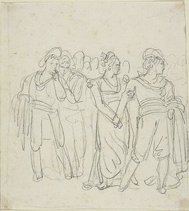 Brigandenchef von einer Frau zurückgehalten (recto); Skizze von zwei Figuren in einer Landschaft (verso)