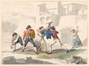 Zeichnung, Ein häuslicher Streit in Tivoli, 1807–08 von Bartolomeo Pinelli