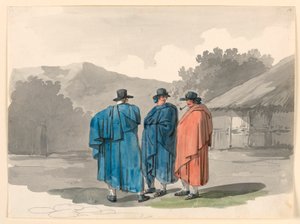 Zeichnung, Eine Gruppe von drei Bauern in einem Dorf, 1807–08 von Bartolomeo Pinelli