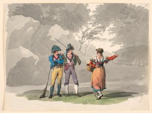 Frau und zwei Männer mit Gewehren. Kostüme des Königreichs Neapel von Bartolomeo Pinelli
