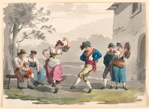 Zeichnung, Saltarello Romano, Tanzende Bauern in der Umgebung von Rom, 1807–08 von Bartolomeo Pinelli