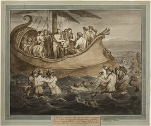 Telemachus und Mentor in einer Galeere nach der Flucht von der Insel Kalypso, aus Die Abenteuer des Telemachus, Buch 8