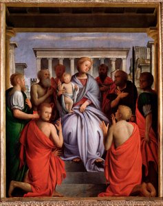Madonna mit Kind und acht Heiligen von Bartolomeo Suardi Bramantino