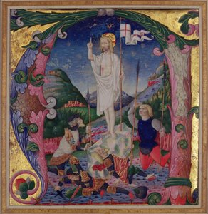 Illustrierter Initialbuchstabe A, der die Auferstehung Christi darstellt, Lombardische Schule