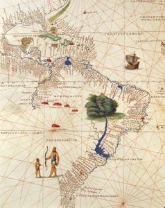 Afrika, Europa und Teil Amerikas: Zentralamerika und Brasilien, aus dem Atlas der Welt in dreiunddreißig Karten, von Battista Agnese