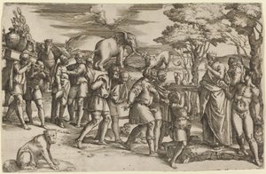 Abraham zahlt den Zehnten an Melchisedek von Battista Franco