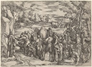 Moses schlägt auf den Felsen von Battista Franco
