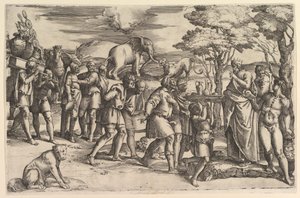 Melchisedek bietet Abraham Brot und Wein an, ca. 1547 von Battista Franco Veneziano