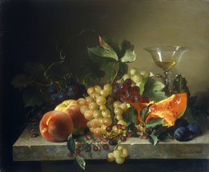 Stillleben mit Früchten auf einem Steinsims, 1858 von Bela Schaffer